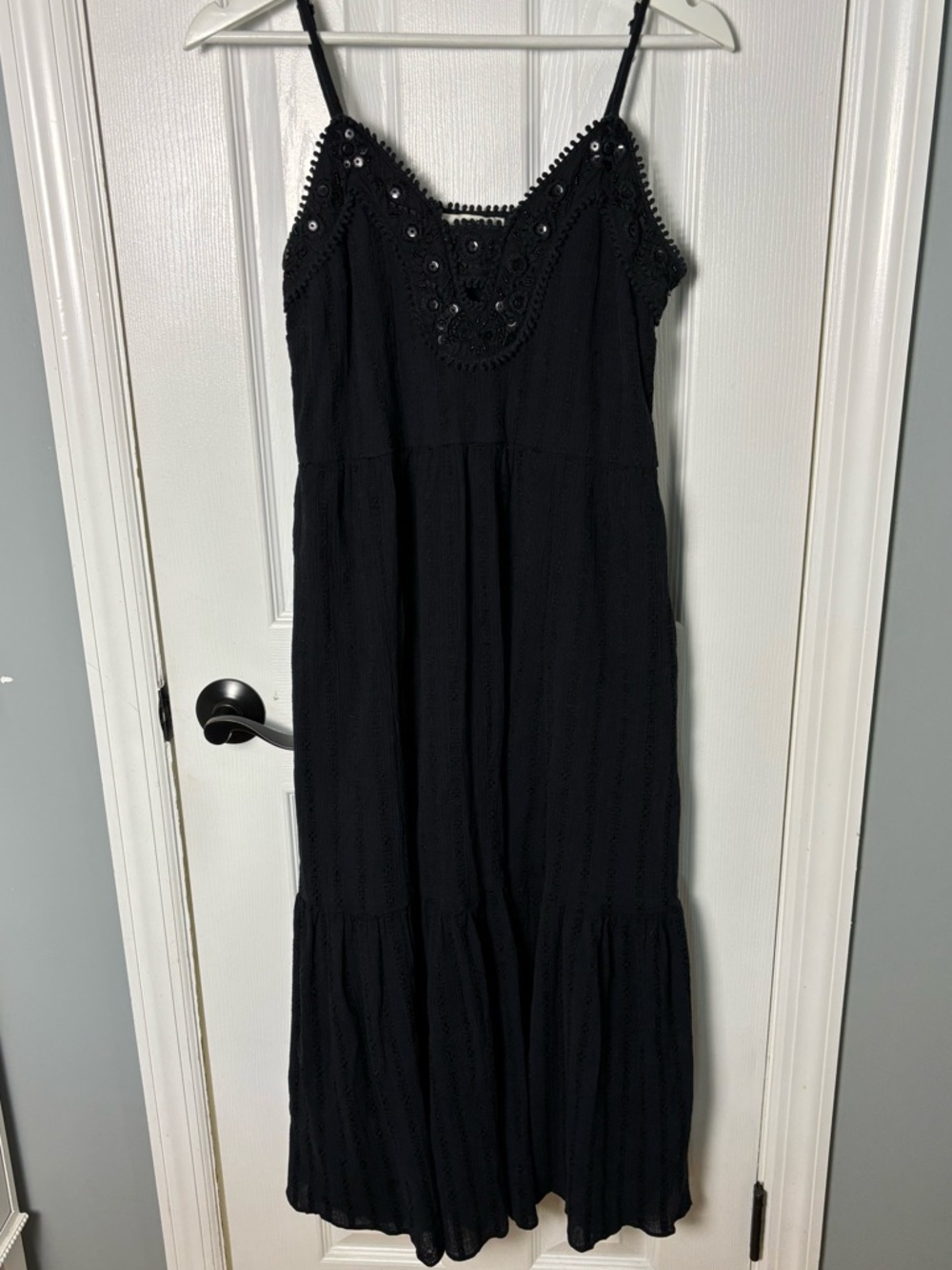Sea New York Black Eyelet Midi Dress with Adjustable Straps Size Medium